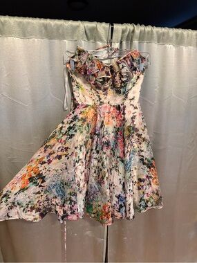 Forever New Flowy Floral Watercolor Dress - Pink, Orange, Blue Size 4
